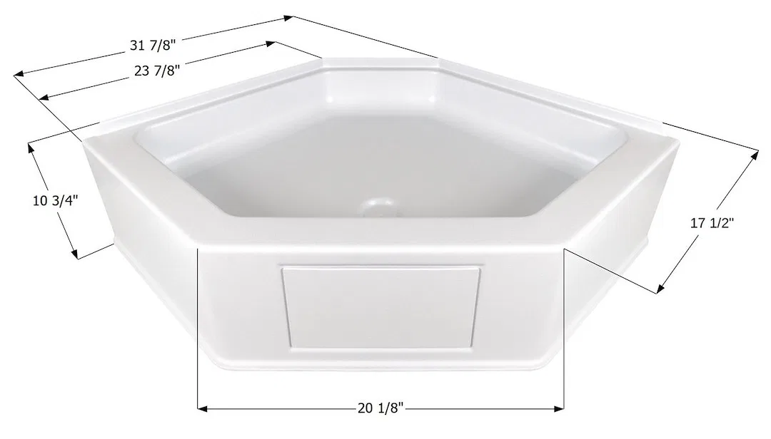 15232 – ICON Shower Pan, Neo Angle 23-7/8 Inch x 17-1/2 Inch x 10-3/4 Inch Center Drain Polar White ABS Plastic